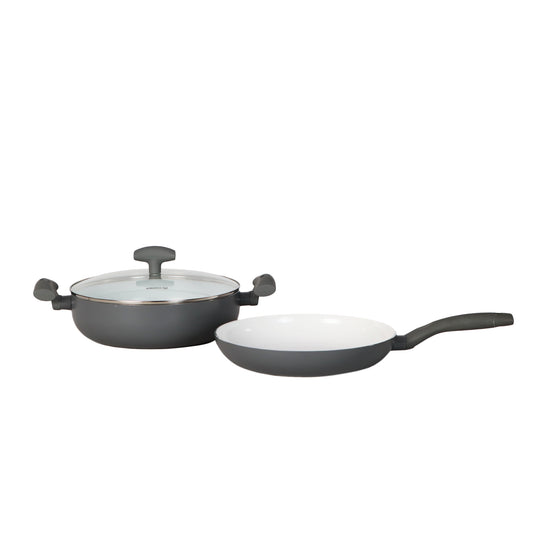 3-Piece Korkomaz Binary Cookware Set Grey/Clear Cookware Pot 2 L, Frying Pan 3.6L-Royal Brands Co-