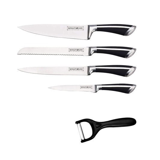 ROYALTY LINE 5 PCS STAINLESS STEEL KNIFE SET BLACK-Royal Brands Co-