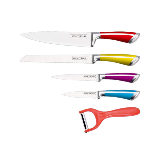 ROYALTY LINE 5 PCS STAINLESS STEEL KNIFE SET COLORED-Royal Brands Co-