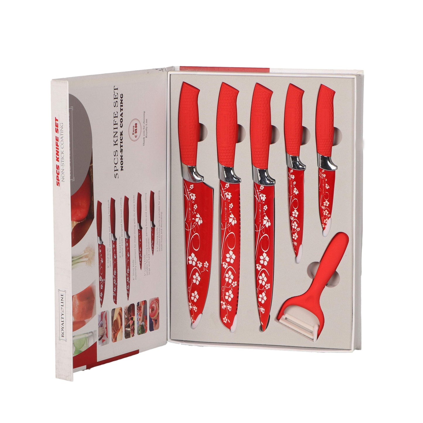 Royalty Line Red 5 pcs Knife set with non-stick coating + Peeler-Royal Brands Co-