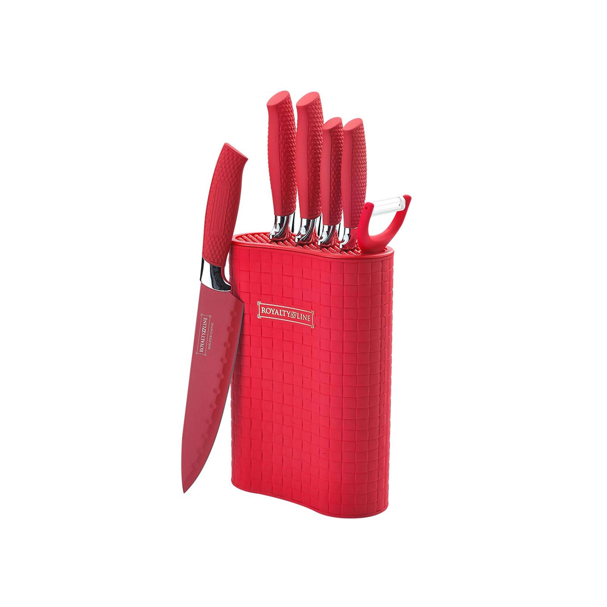 6 Royalty Line Swiss KNIFE SET WITH NON-STICK COATING + STAND-Royal Brands Co-