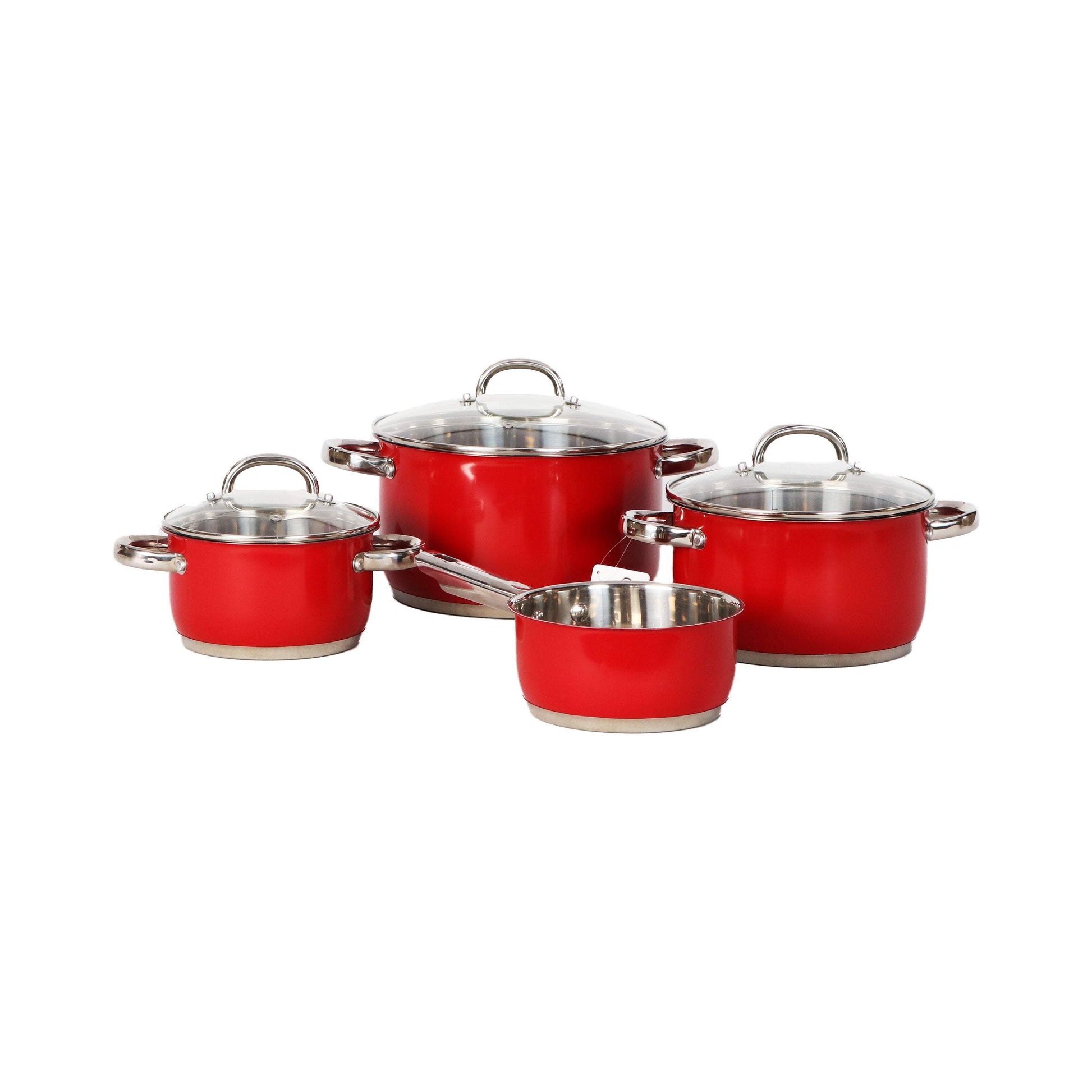 Renberg Passion Red 4-Piece Induction Saucepan Set with Glass Lid, Silargan Functional Ceramic, Induction Pots Set Nickel- Red-Royal Brands Co-