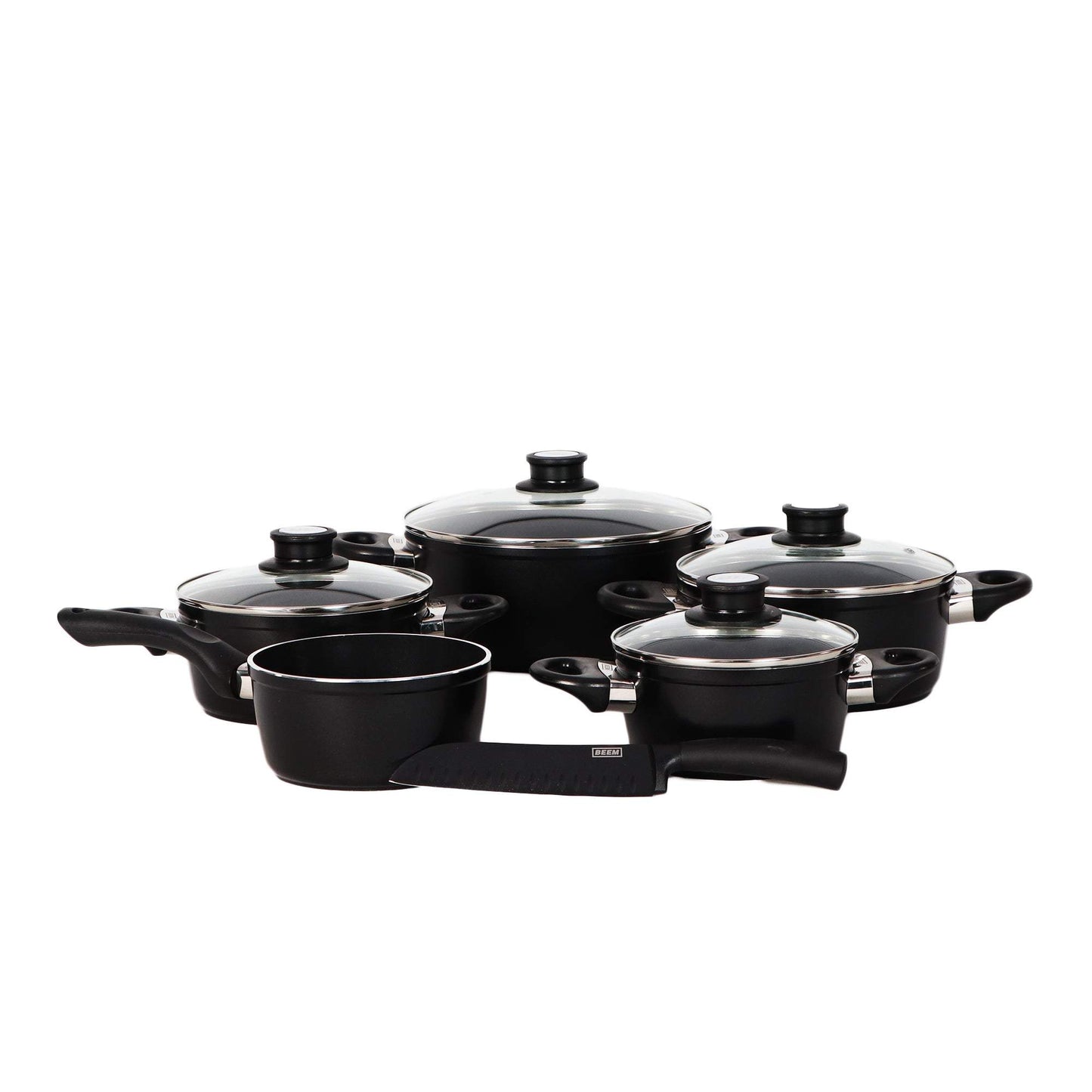 Beem 10 Piece Nonstick Dishwasher Safe Cookware Set, Black-Royal Brands Co-