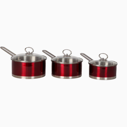 SQ Professional Metallic Die-Cast Sauce Pan Set - Red-Royal Brands Co-