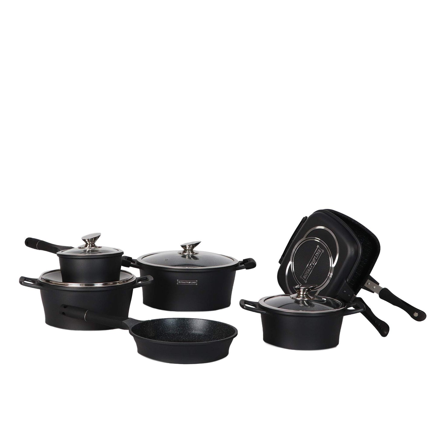 Royalty Line 16 Piece Marble Coating Cookware Set - Black-Royal Brands Co-