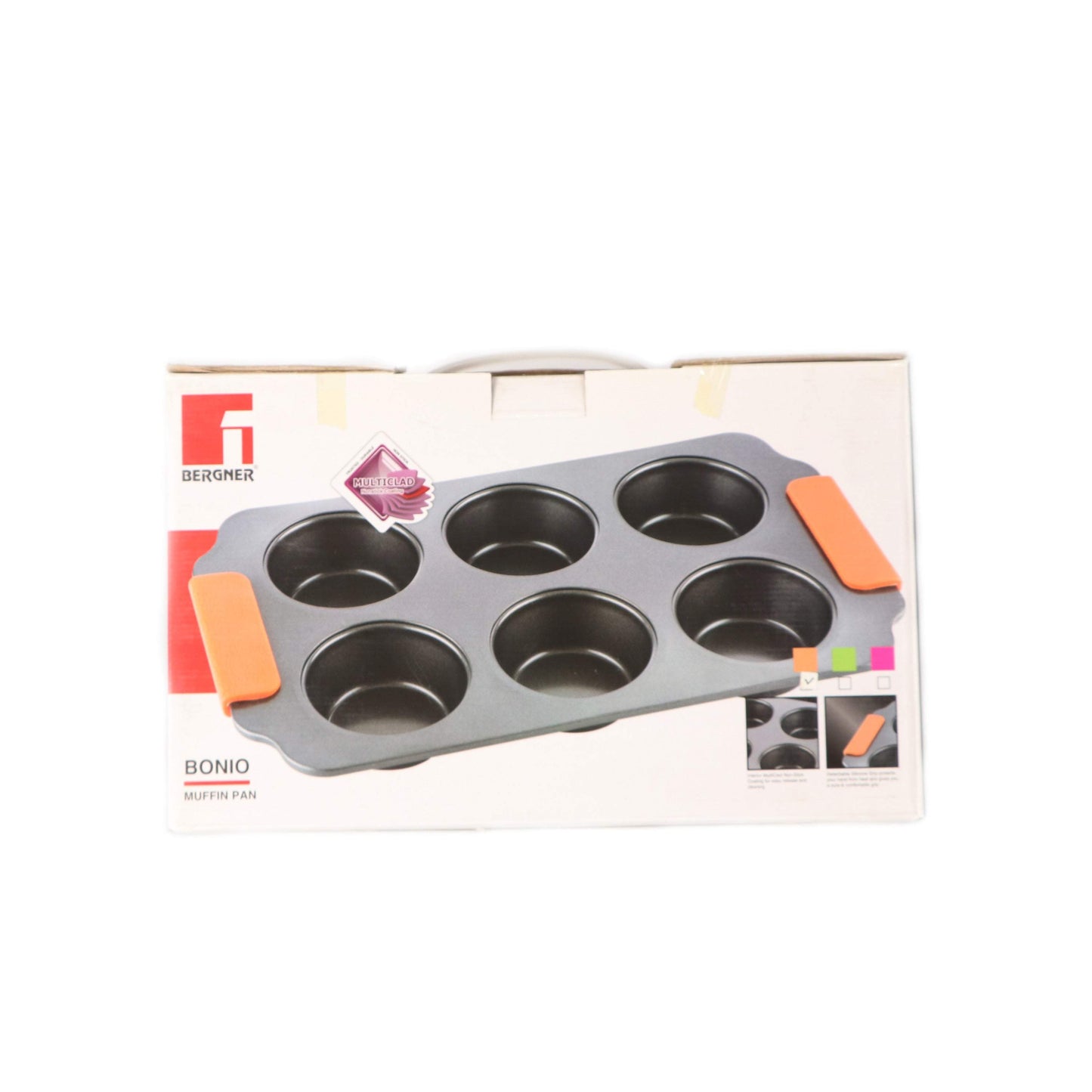 Bergner 6-Cup Oven Muffin & Cupcake Pan Steel Muffin, Gray with Grips-Royal Brands Co-