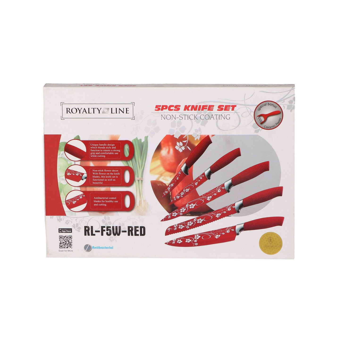 Royalty Line Red 5 pcs Knife set with non-stick coating + Peeler-Royal Brands Co-