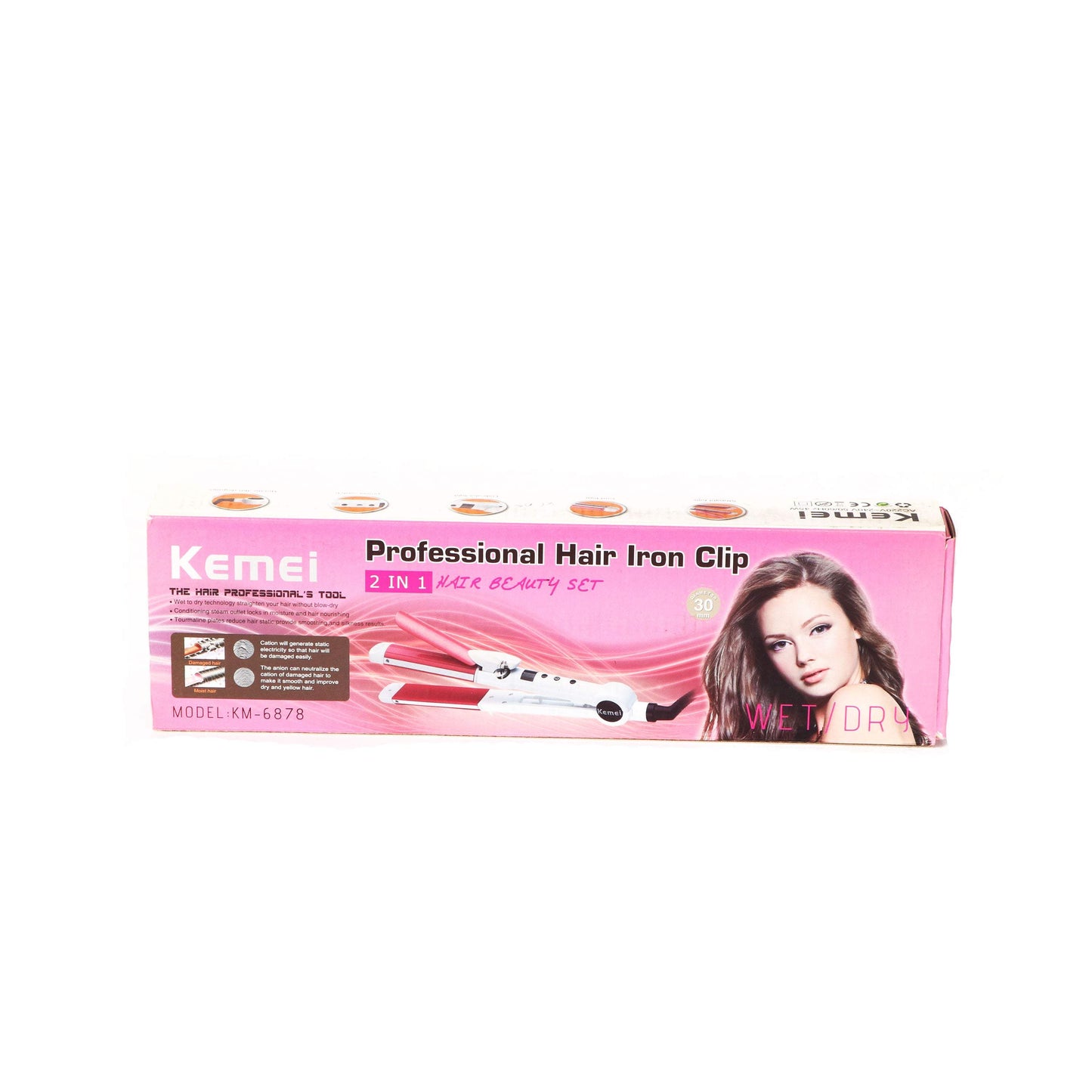 Kemei KM-6878 2-IN-1 Hair Beauty Set Hair Straightener (Multicolour)-Royal Brands Co-