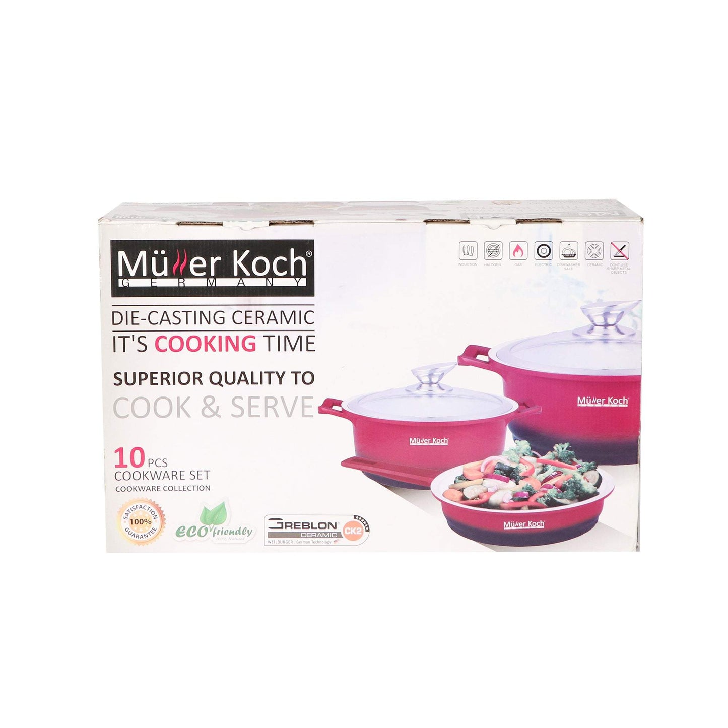 Muller Koch 10 PCS NON STICK CERAMIC COATING COOKING POT SET KITCHEN-Royal Brands Co-